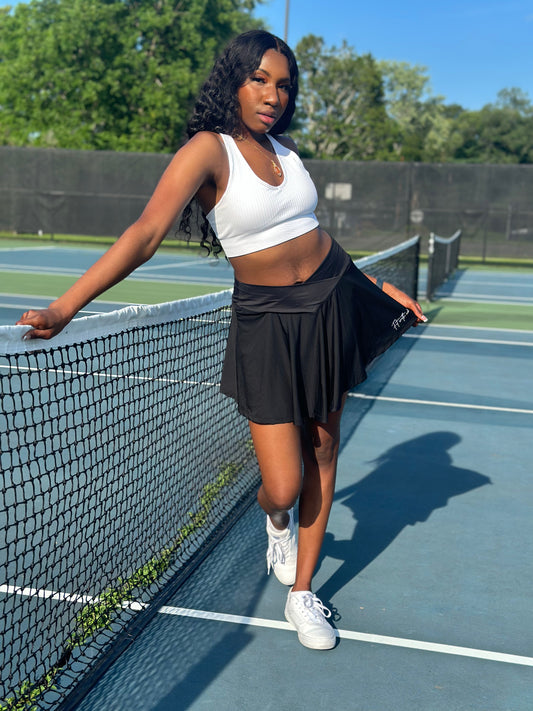 Criss-Cross Black Tennis Skirt