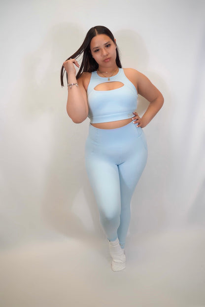 Eisblaue Yoga Leggings